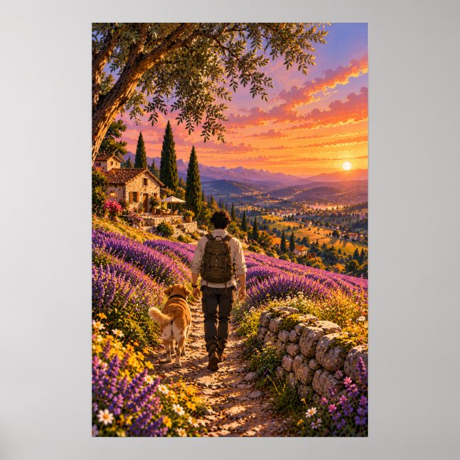 Die Wanderer Lavendelfelder  Poster (Vorne)