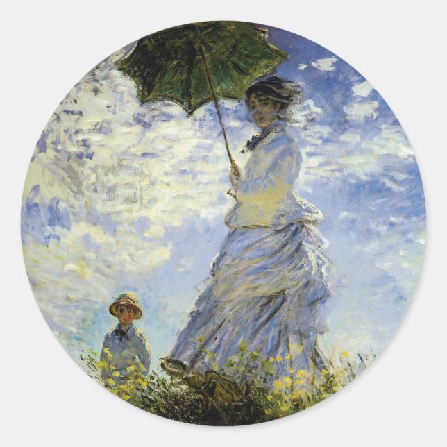 Die Wanderung, Lady mit Sonnenschirm Runder Aufkleber (Vorderseite)