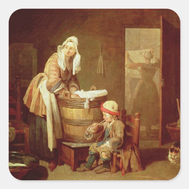 Die Wäscherin Quadratischer Aufkleber (Vorderseite)