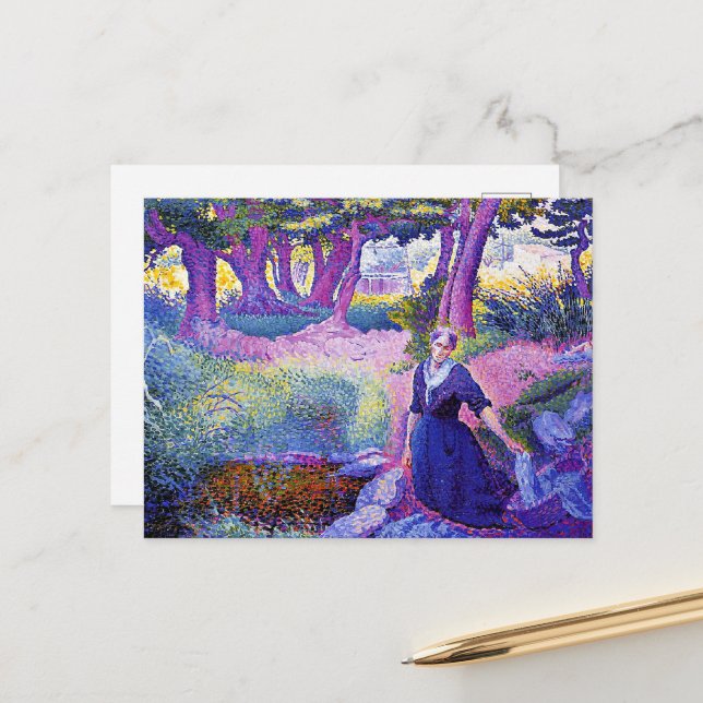 Die Washerfrau, eine Kunstmalerin, Postkarte (Vorderseite/Rückseite Beispiel)