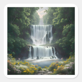 Die Wasserfall-Landschaft Quadratischer Aufkleber