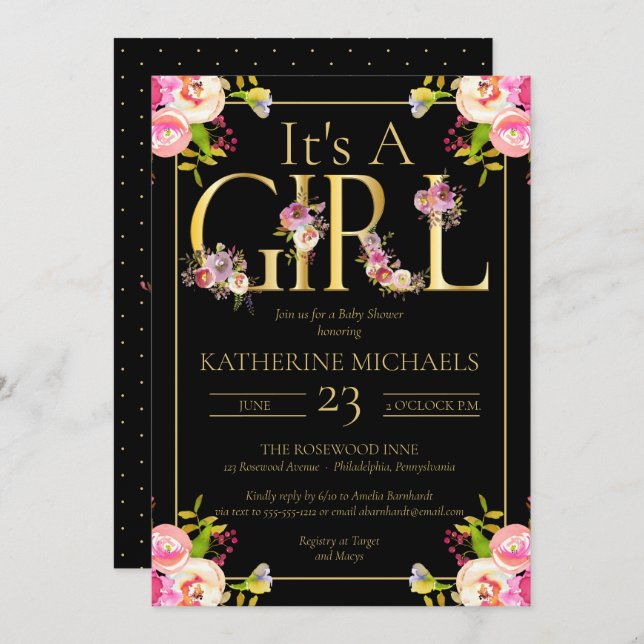 Die Wasserfarbe eines Mädchens bläst eine Blütendu Einladung (Vorne/Hinten)