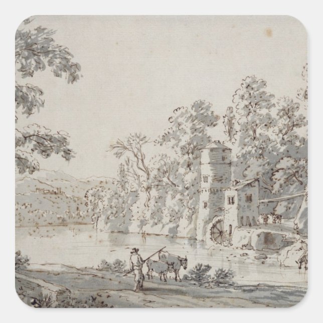 Die Wassermühle am Ford Quadratischer Aufkleber (Vorderseite)