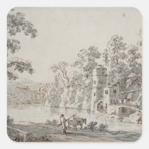 Die Wassermühle am Ford Quadratischer Aufkleber