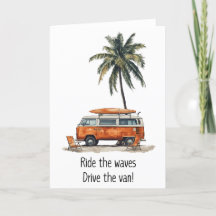 Die Waves VW Campervan Greetings Card fahren