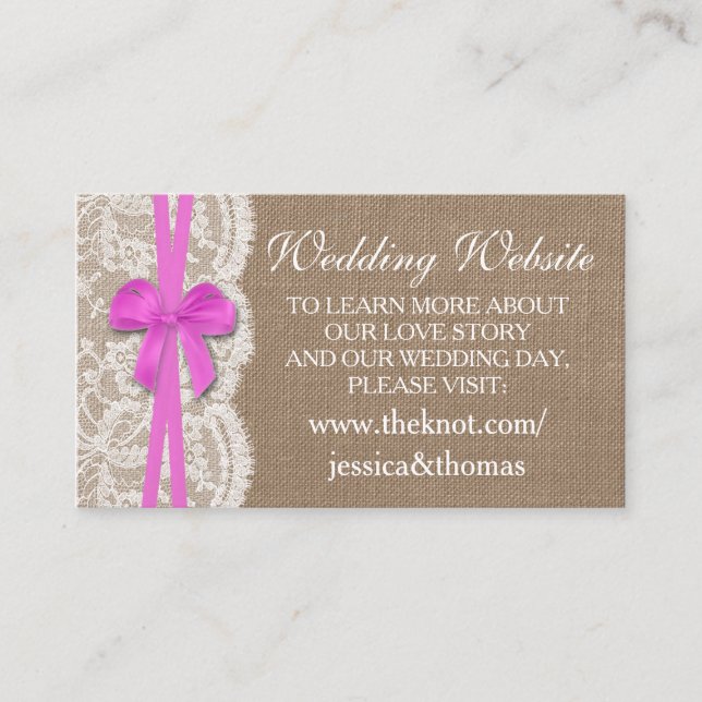 Die Website der rustikalen rosa Bow Wedding Collec Begleitkarte (Vorderseite)
