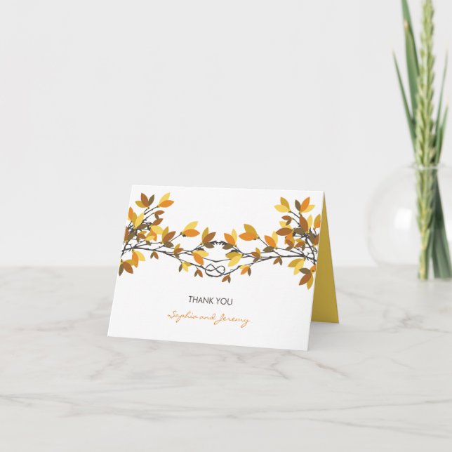 Die Wedding Liebhaber-Knoten-Fall-Herbst-Bäume Dankeskarte (Vorderseite)