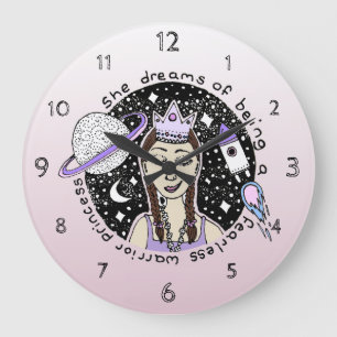 Die weibliche Girl Prinzessin Galaxy Dream Doodle  Große Wanduhr