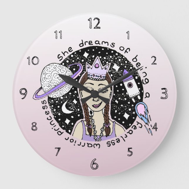 Die weibliche Girl Prinzessin Galaxy Dream Doodle  Große Wanduhr (Vorderseite)
