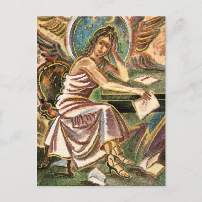 Die weibliche Schriftstellerin denkt an Aquarellma Postkarte (Vorderseite)