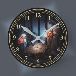 Die weihnachtliche Manger-Szene Runde Wanduhr