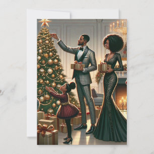 Die Weihnachtsbaumtradition einer Familie Feiertagskarte