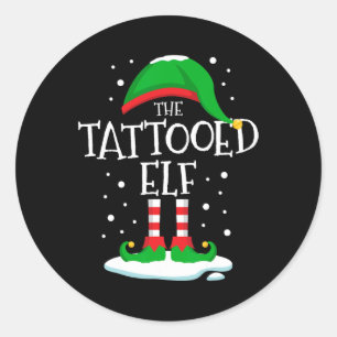 Die Weihnachtsfamilie des Tattooed Elf, die zu Wei Runder Aufkleber