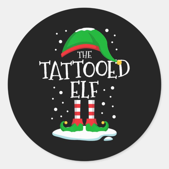 Die Weihnachtsfamilie des Tattooed Elf, die zu Wei Runder Aufkleber (Vorderseite)