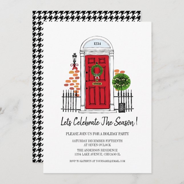 Die Weihnachtsfeierkarte der Roten Weihnachtsstür Einladung (Vorne/Hinten)