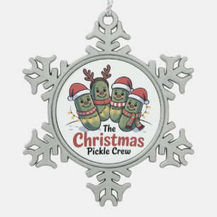Die Weihnachtsgurken-Crew Gurkenliebhaber Santa Xm Schneeflocken Zinn-Ornament