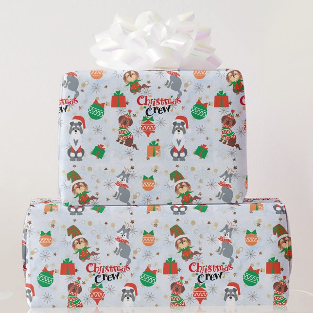 Die Weihnachtshunde der Crew in Kostümrolle Geschenkpapier (Von Creator hochgeladen)