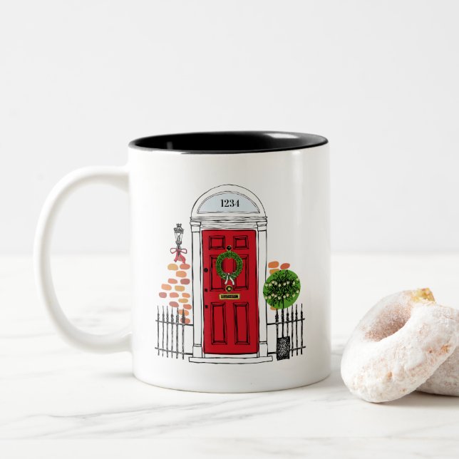 Die Weihnachtskaffee-Tasse des Roten Holiday Zweifarbige Tasse (Mit Donut)