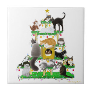 Die Weihnachtskatzen-Baum-Fliese Fliese