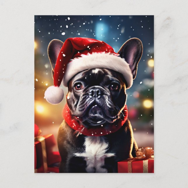 Die Weihnachtszeit des französischen Bulldoggen Feiertagspostkarte (Vorderseite)