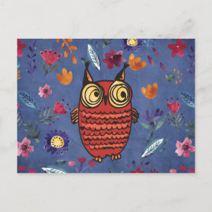 Die weise Vogeleule im Blumengarten Postkarte