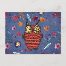 Die weise Vogeleule im Blumengarten Postkarte