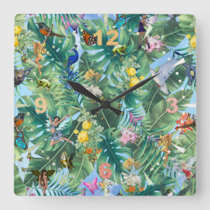 Die weishäufige Fantasiewelt Quadratische Wanduhr