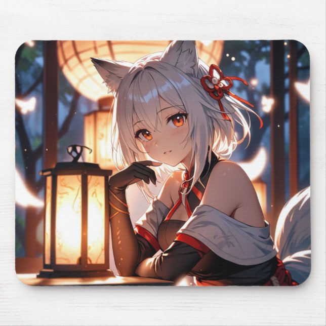 Die weiße Fox-Girl-Mousepad Mousepad (Vorne)
