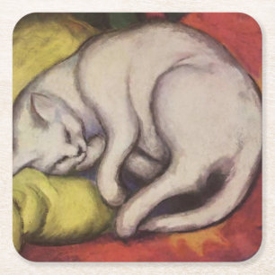 „Die weiße Katze“ von Franz Marc Rechteckiger Pappuntersetzer