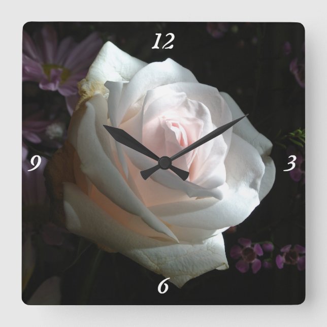 Die weiße Rose - Quadratische Wanduhr (Vorderseite)
