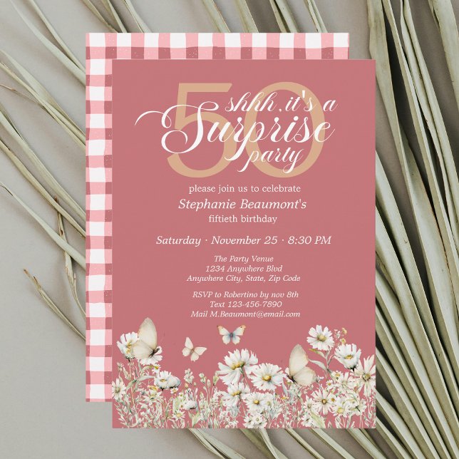 Die Weiße Wildblume überrascht 50. Geburtstag Einladung (Von Creator hochgeladen)