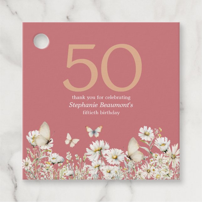Die Weiße Wildblume überrascht 50. Geburtstag Geschenkanhänger (Vorderseite)