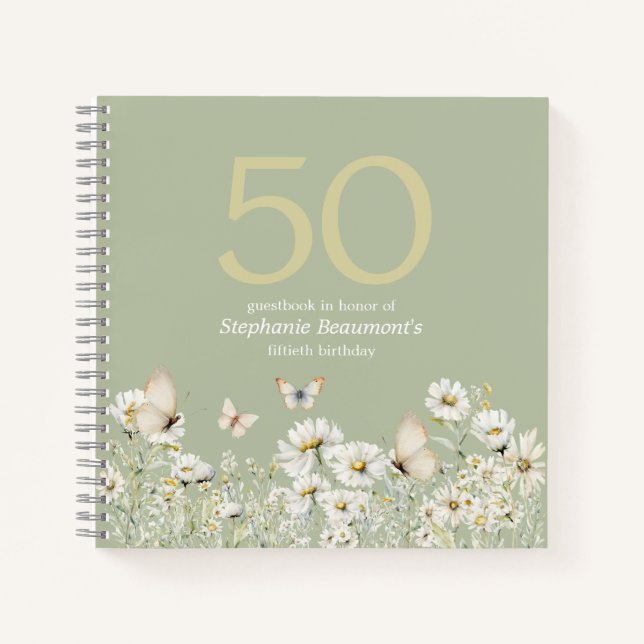 Die Weiße Wildblume überrascht 50. Geburtstag Notizbuch (Vorderseite)