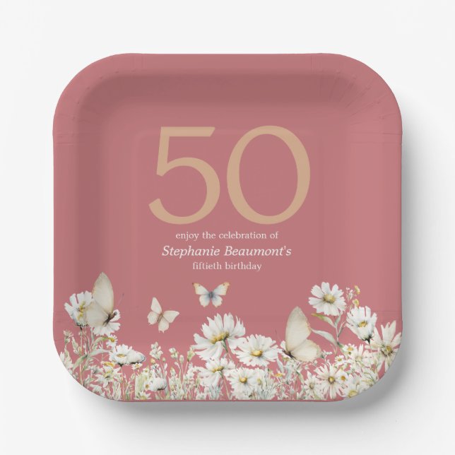 Die Weiße Wildblume überrascht 50. Geburtstag Pappteller (Vorderseite)