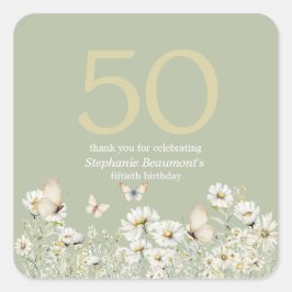 Die Weiße Wildblume überrascht 50. Geburtstag Quadratischer Aufkleber