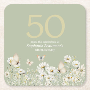 Die Weiße Wildblume überrascht 50. Geburtstag Rechteckiger Pappuntersetzer