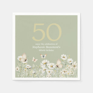 Die Weiße Wildblume überrascht 50. Geburtstag Serviette