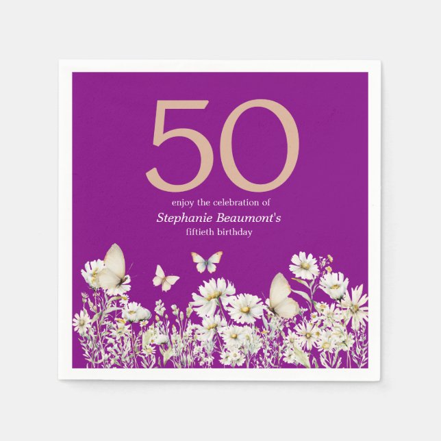 Die Weiße Wildblume überrascht 50. Geburtstag Serviette (Vorderseite)