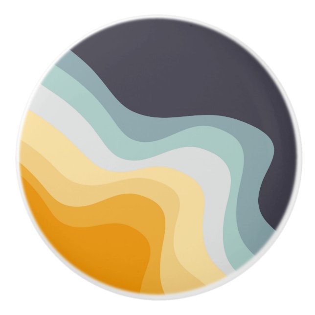 Die Wellen im Retrostil blau und gelb Keramikknauf (Vorderseite)