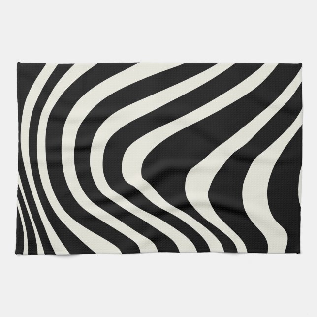 Die Wellen im Retrostil Schwarz-Weiß Geschirrtuch (Horizontal)