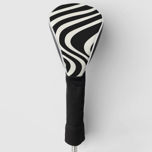 Die Wellen im Retrostil Schwarz-Weiß Golf Headcover (Vorderseite)