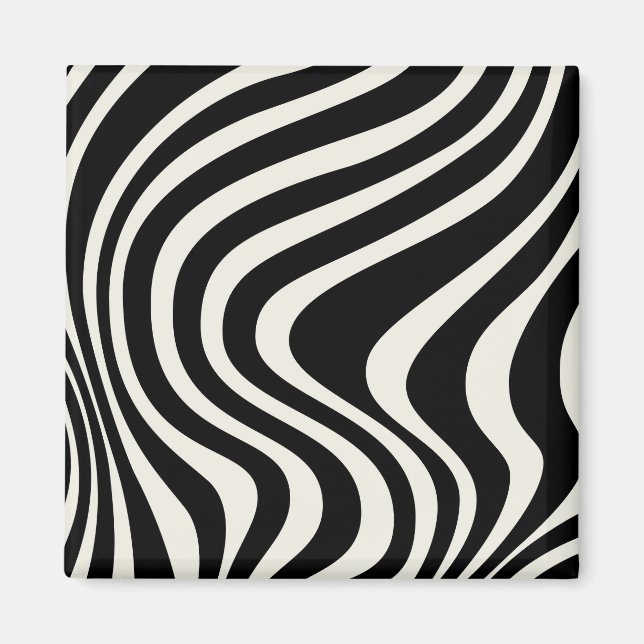 Die Wellen im Retrostil Schwarz-Weiß Magnet (Vorne)