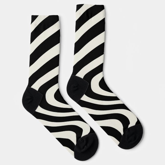Die Wellen im Retrostil Schwarz-Weiß Socken (Rechts)