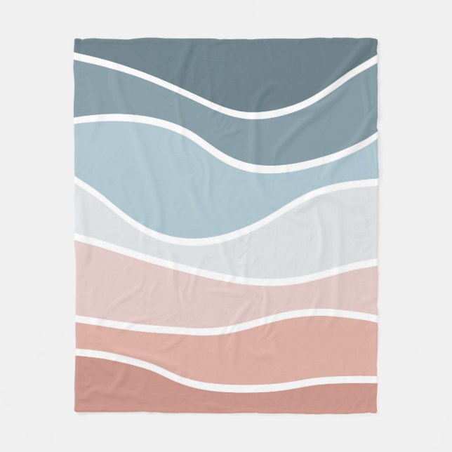 Die Wellen im Retrostil sind blau und rosa. Fleecedecke (Vorderseite)