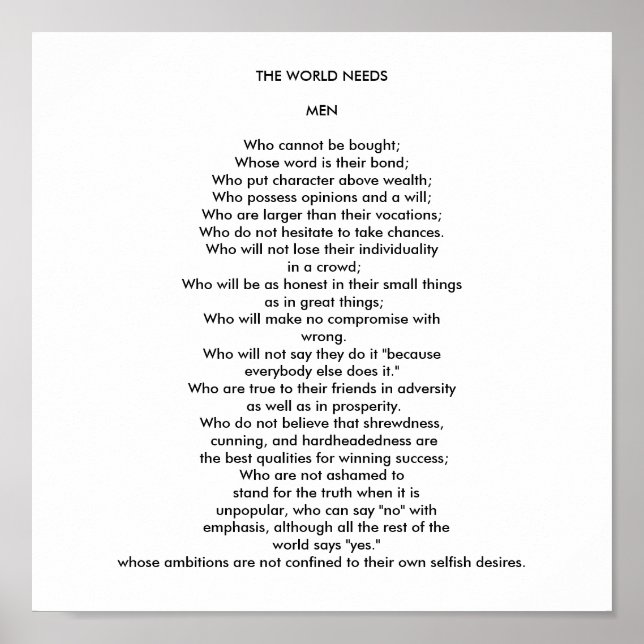 DIE WELT BRAUCHT MÄNNER POSTER (Vorne)