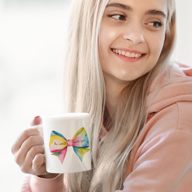 Die Welt braucht Tasse (Empower yourself or someone else with this, "The world needs you" watercolor bow mug! )
