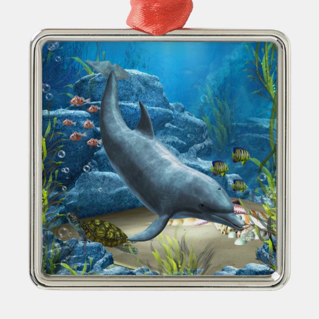 Die Welt des Dolphin-Ornaments Silbernes Ornament (Vorne)