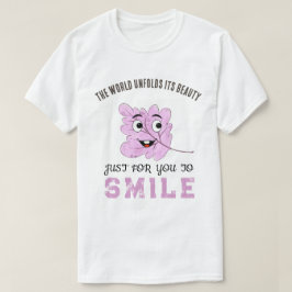 "Die Welt entfaltet ihre Schönheit" Lila lächelnde T-Shirt