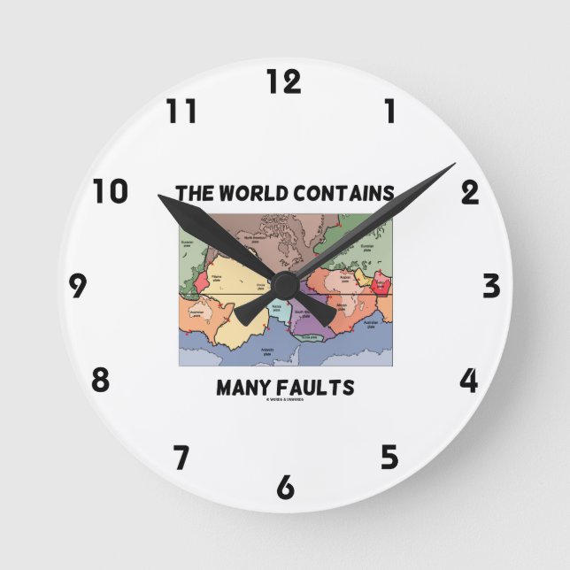 Die Welt enthält viele Störungen (Plattentektonik) Runde Wanduhr (Vorderseite)