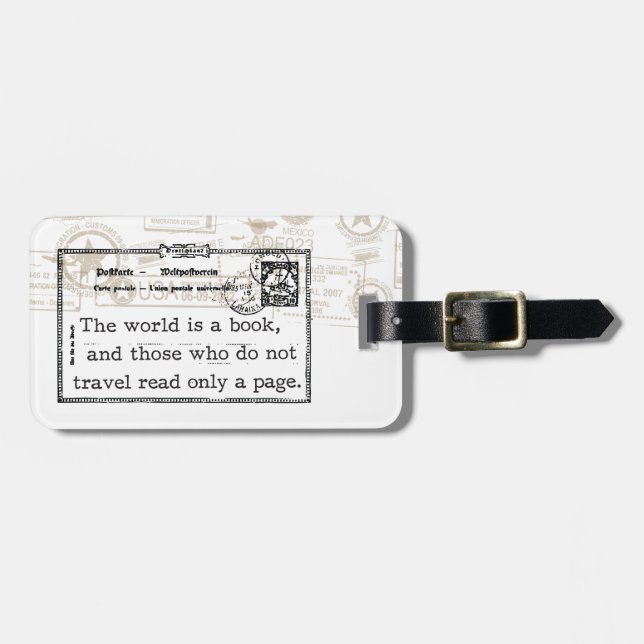 "Die Welt ist ein Buch-" Vintager Gepäckanhänger (Vorderseite horizontal)
